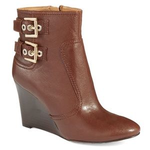 PRICE FIRM • Nine West Buckle Wedge Bootie
